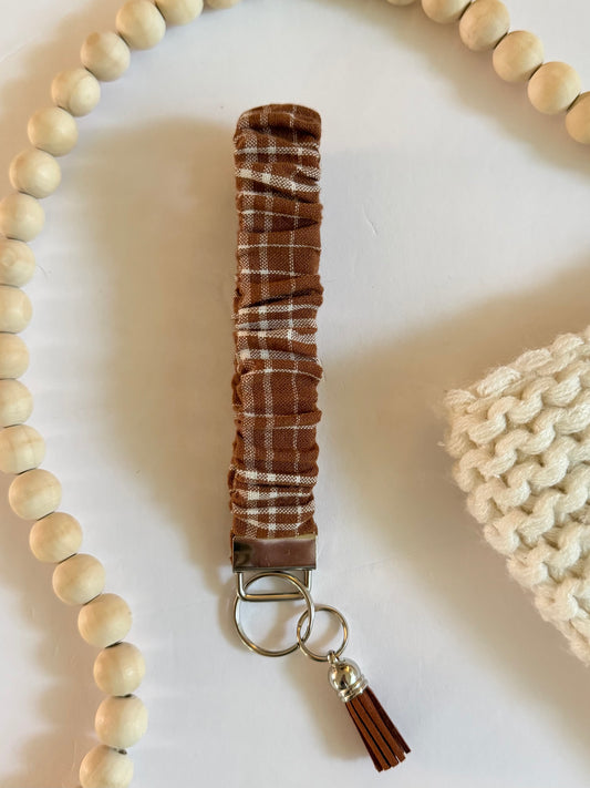Cocoa Plaid Scrunchie Wristlet Keychain