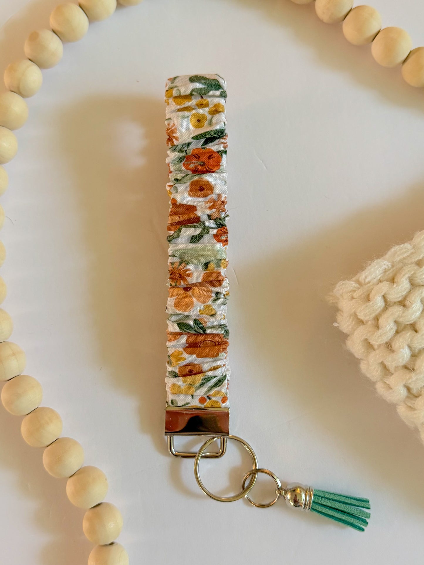 Fall Floral Scrunchie Wristlet Keychain