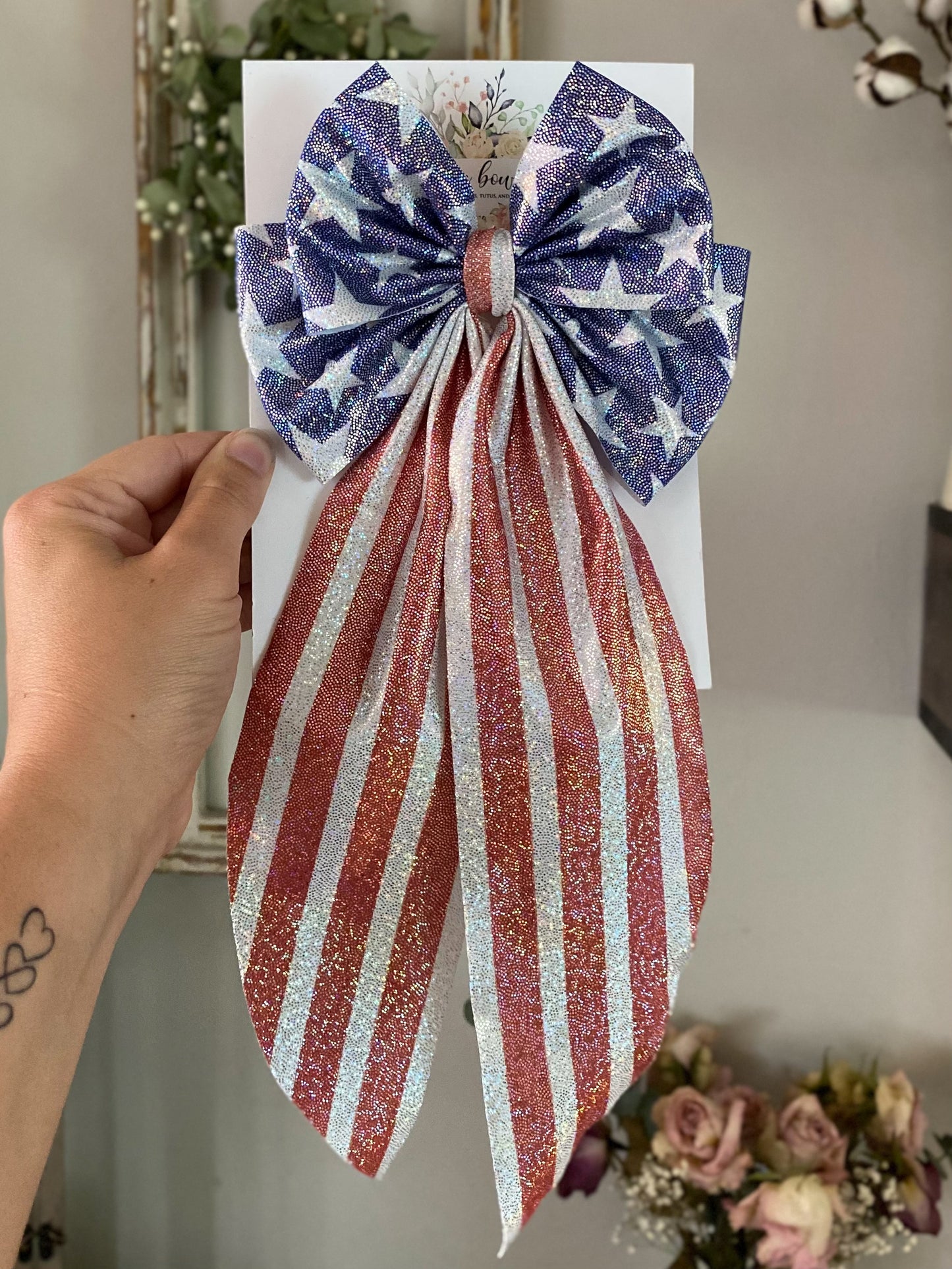 Stars and Stripes Holographic Coquette Bow