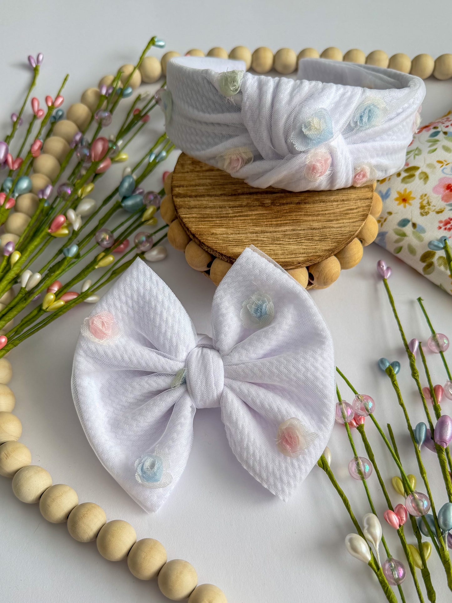 Rosette Floral Mesh Bow