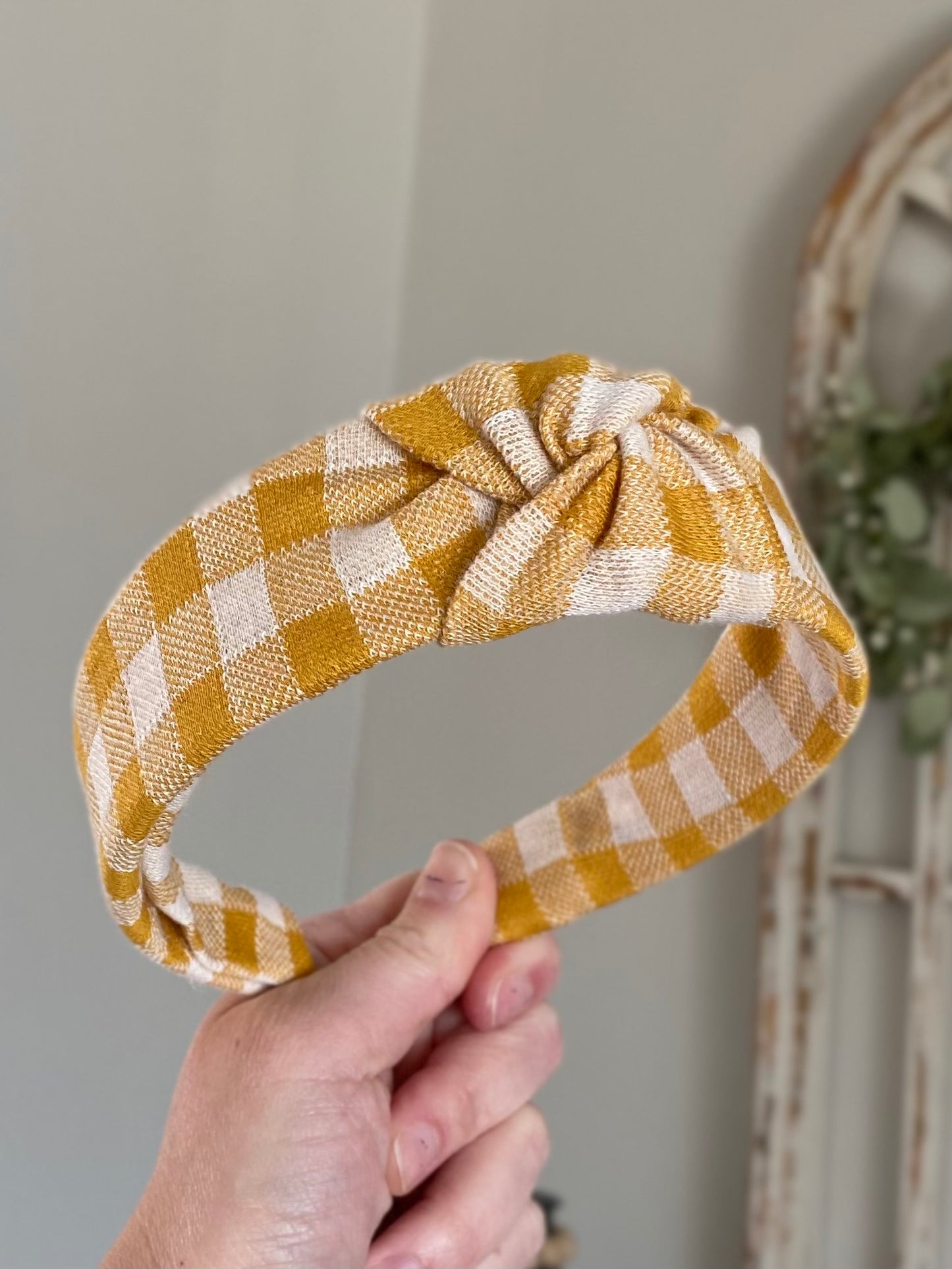 Golden Gingham Knotted Headband