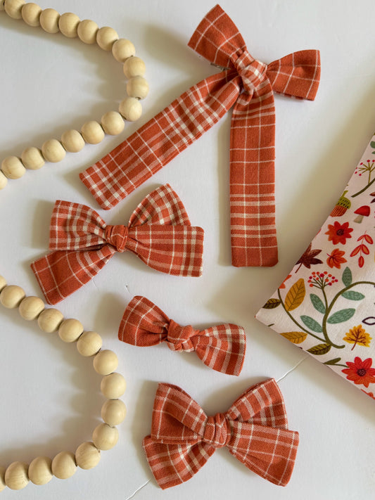 Burnt Orange Plaid Ruby Bow
