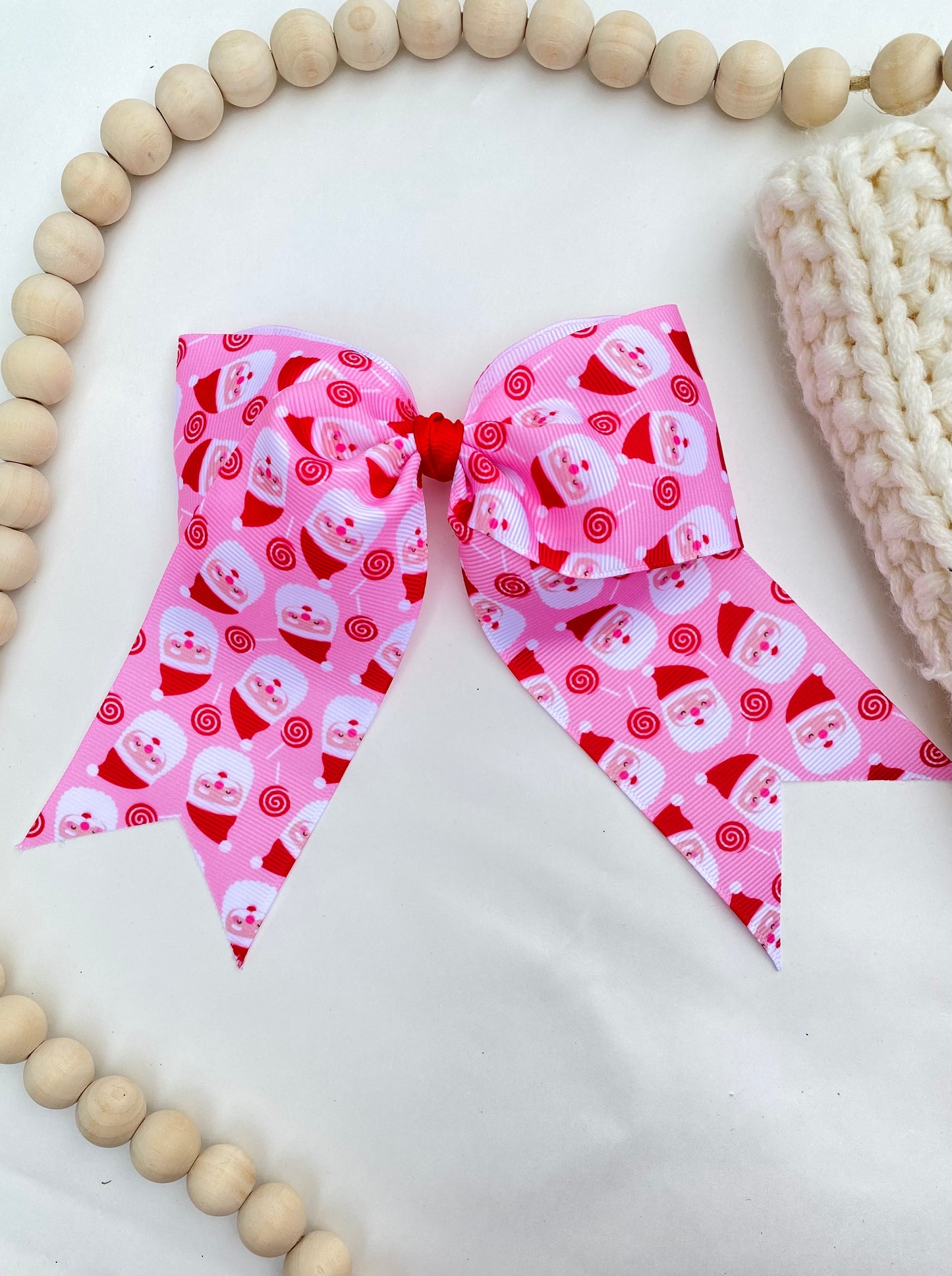 Pink Santa Ribbon Cheer Bow