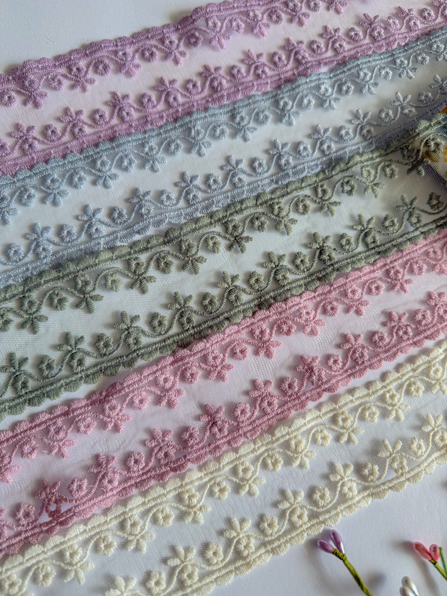 Embroidered Floral Ribbon Bow