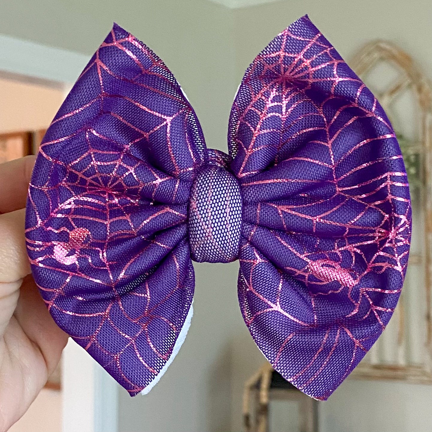 Pink and Purple Spiderweb Mesh Bow