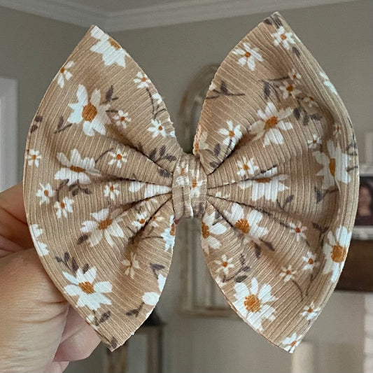 Ribbed Taupe Floral Bow