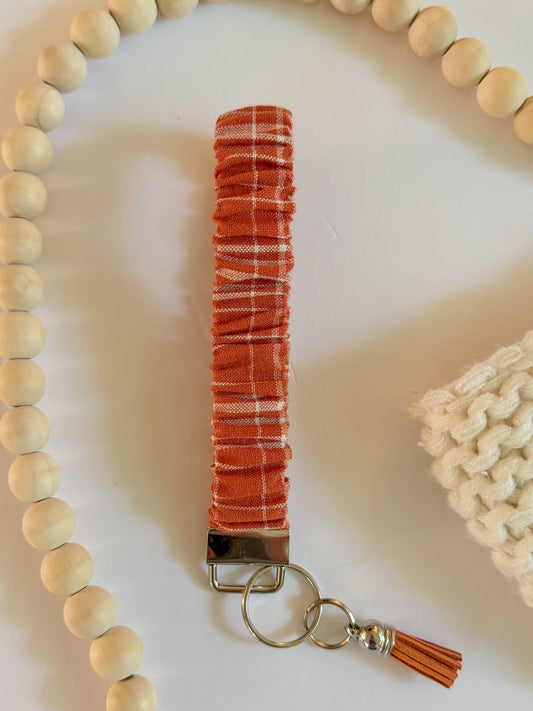 Burnt Orange Plaid Scrunchie Wristlet Keychain