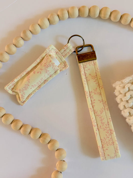 Pink Vines Wristlet Keychain and Chapstick Holder