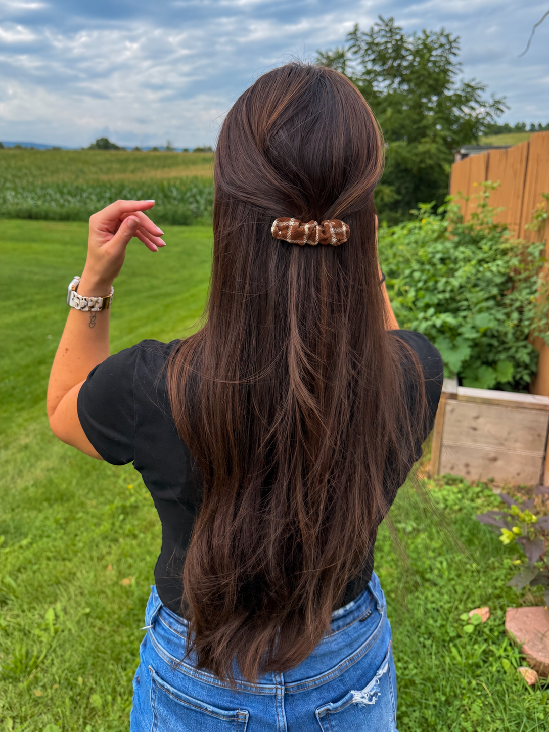 Cocoa Plaid Scrunchie Barrette
