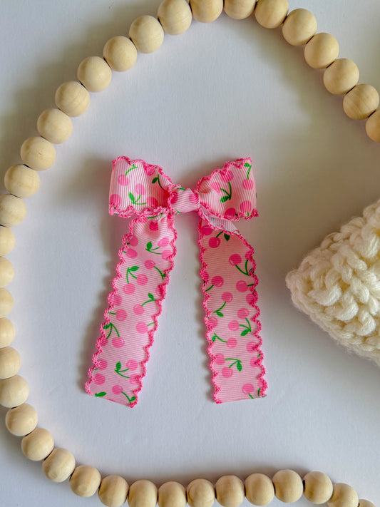 Pink Cherries Ribbon Bow