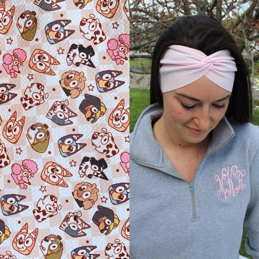 Boho Blue Dog Twist Headband (child/teen/adult)