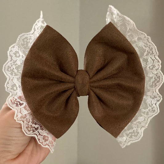 Lace Trimmed Suede Bow