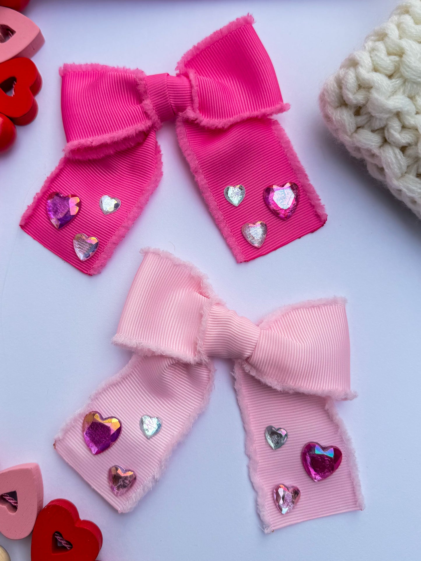 Gem Hearts Ribbon Bow