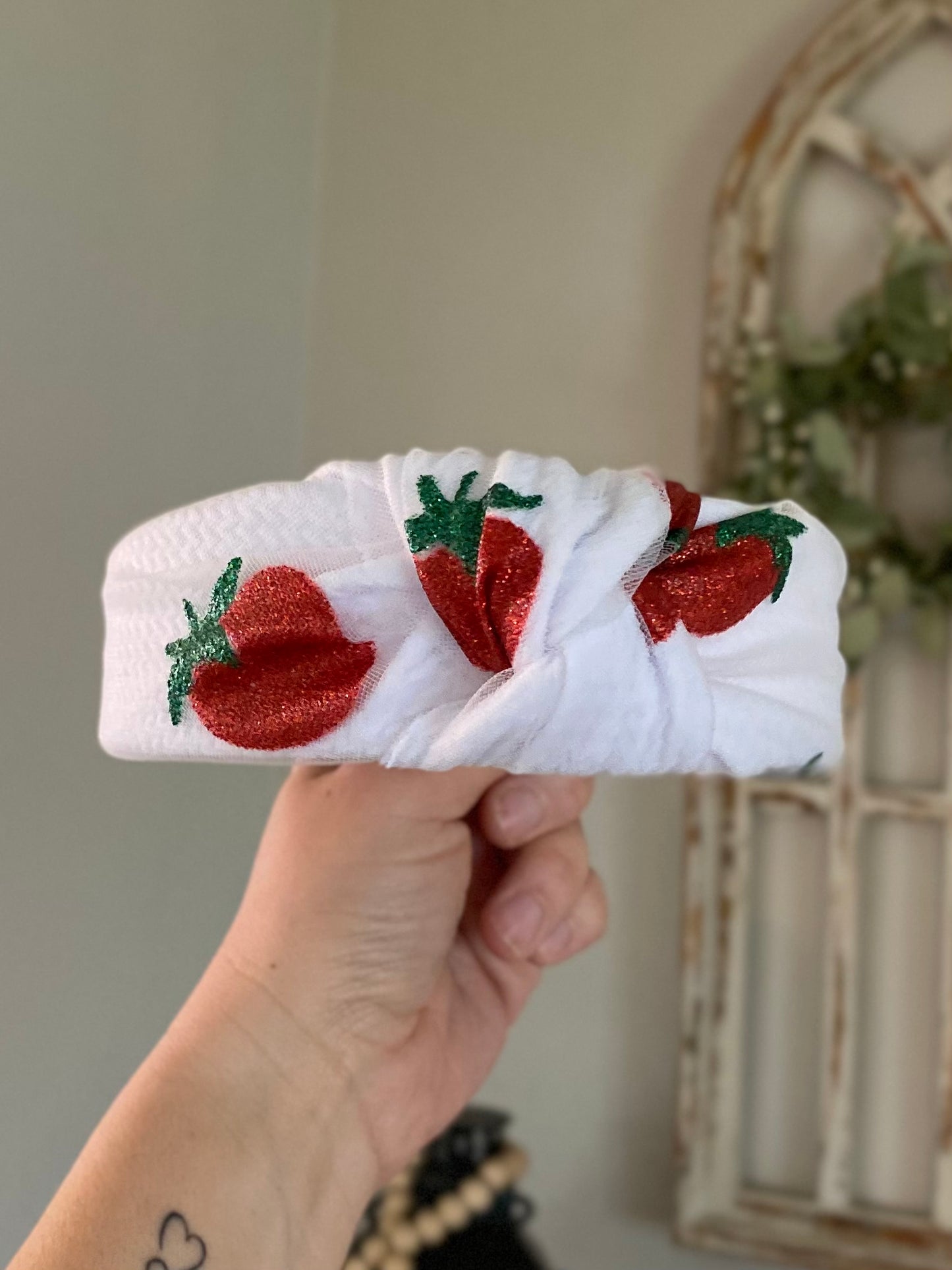 Glitter Strawberry Mesh Knotted Headband