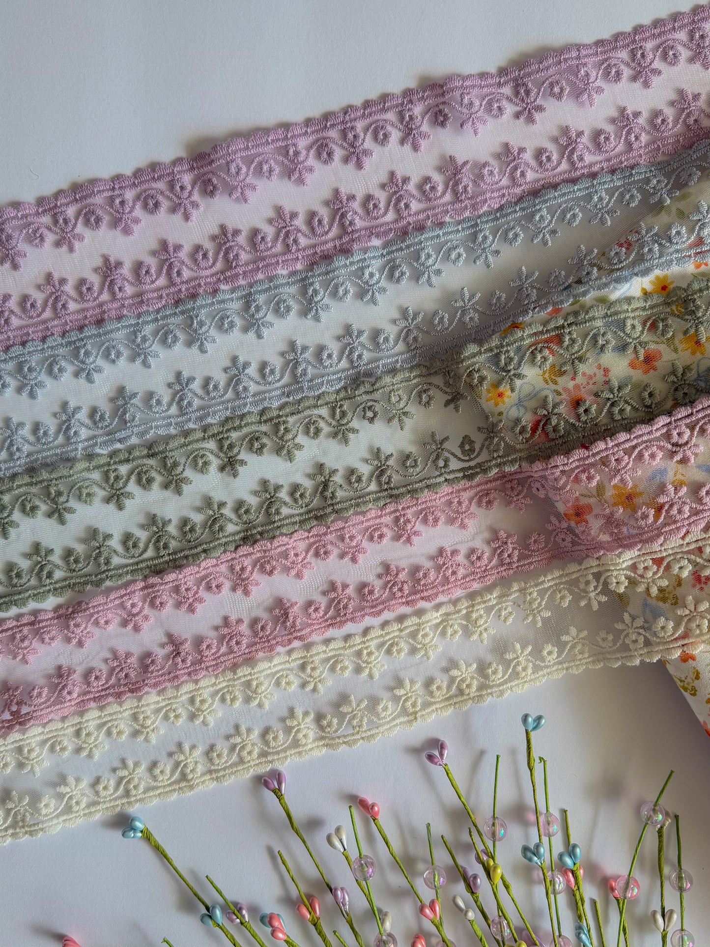 Embroidered Floral Ribbon Bow