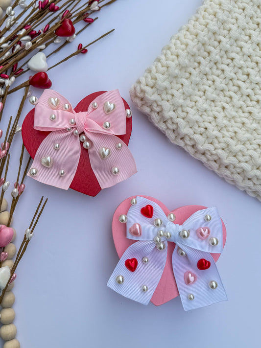Pearl Hearts Ribbon Bow