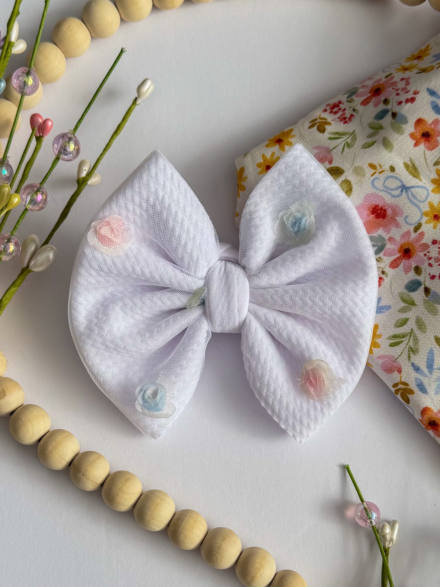Rosette Floral Mesh Bow