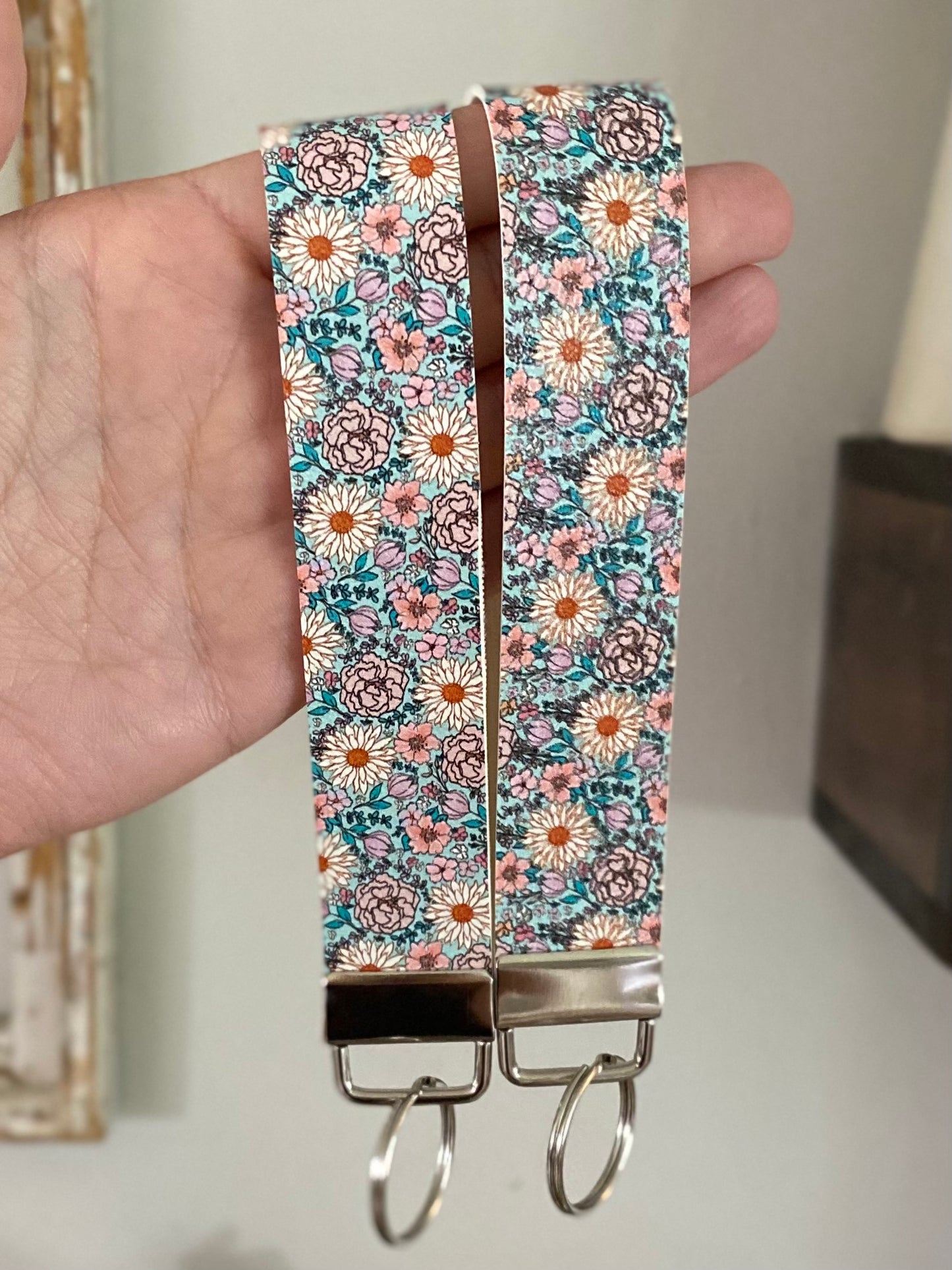 Boho Blue Floral Keychain