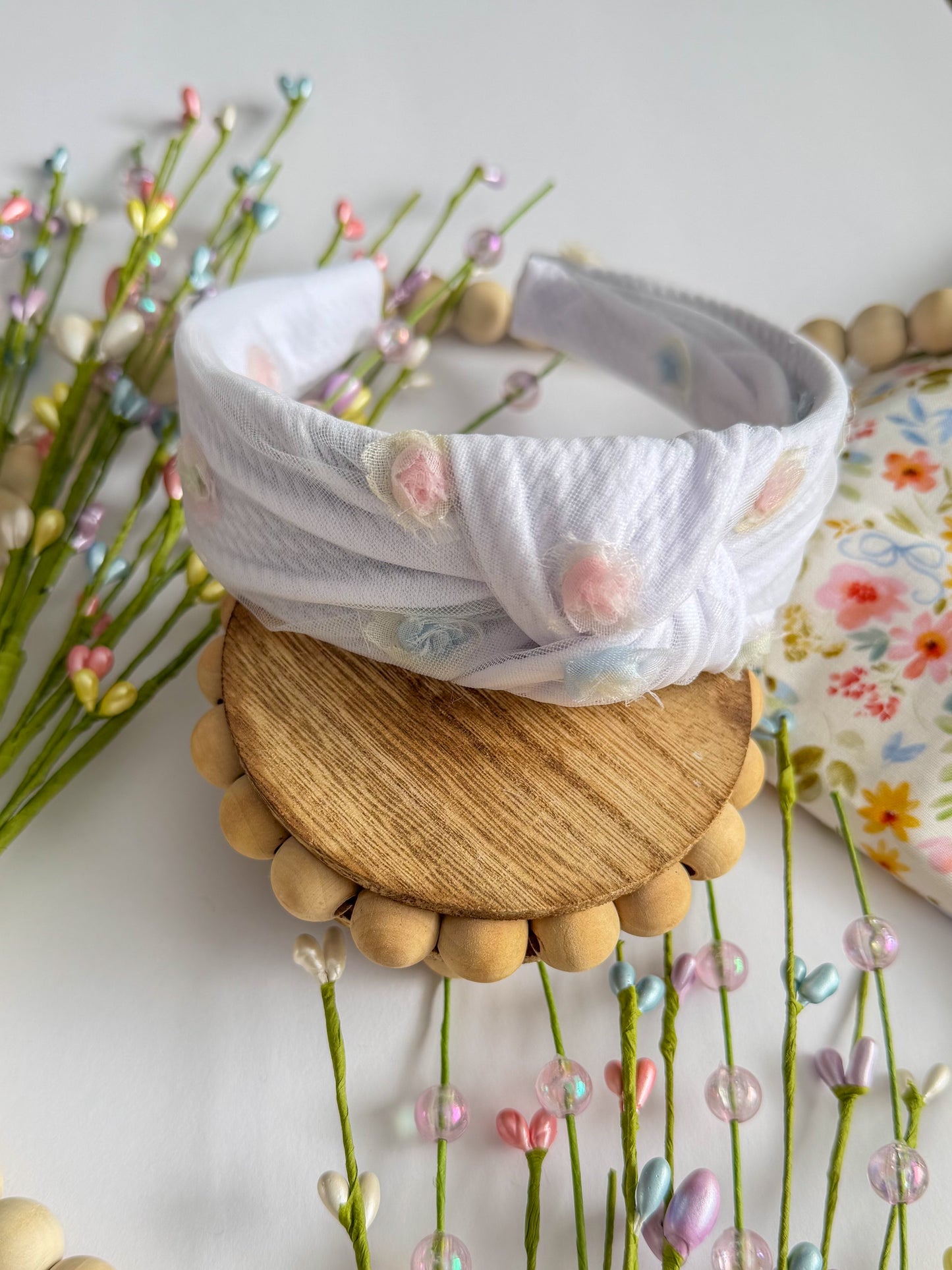 Rosette Floral Mesh Knotted Headband