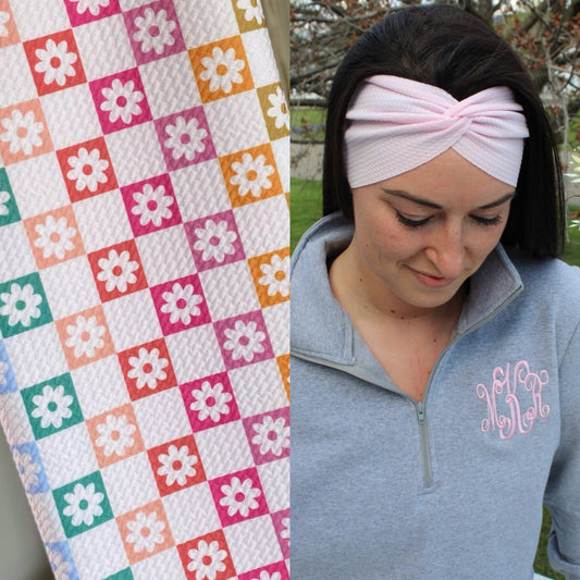 Floral Rainbow Checkerboard Adult Twist Headband