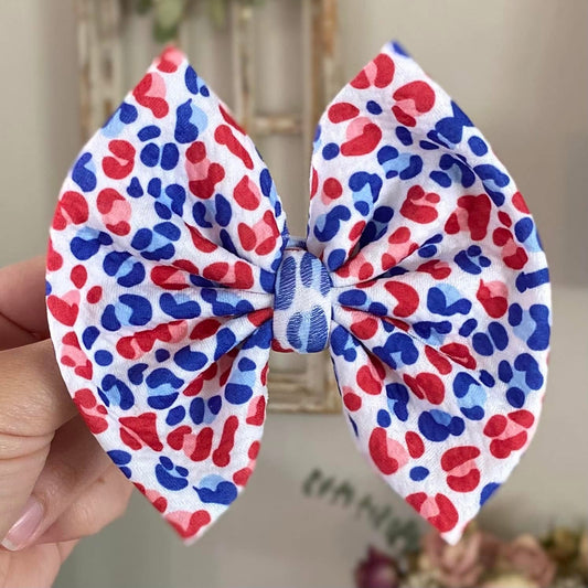 Red and Blue Cheetah Bow