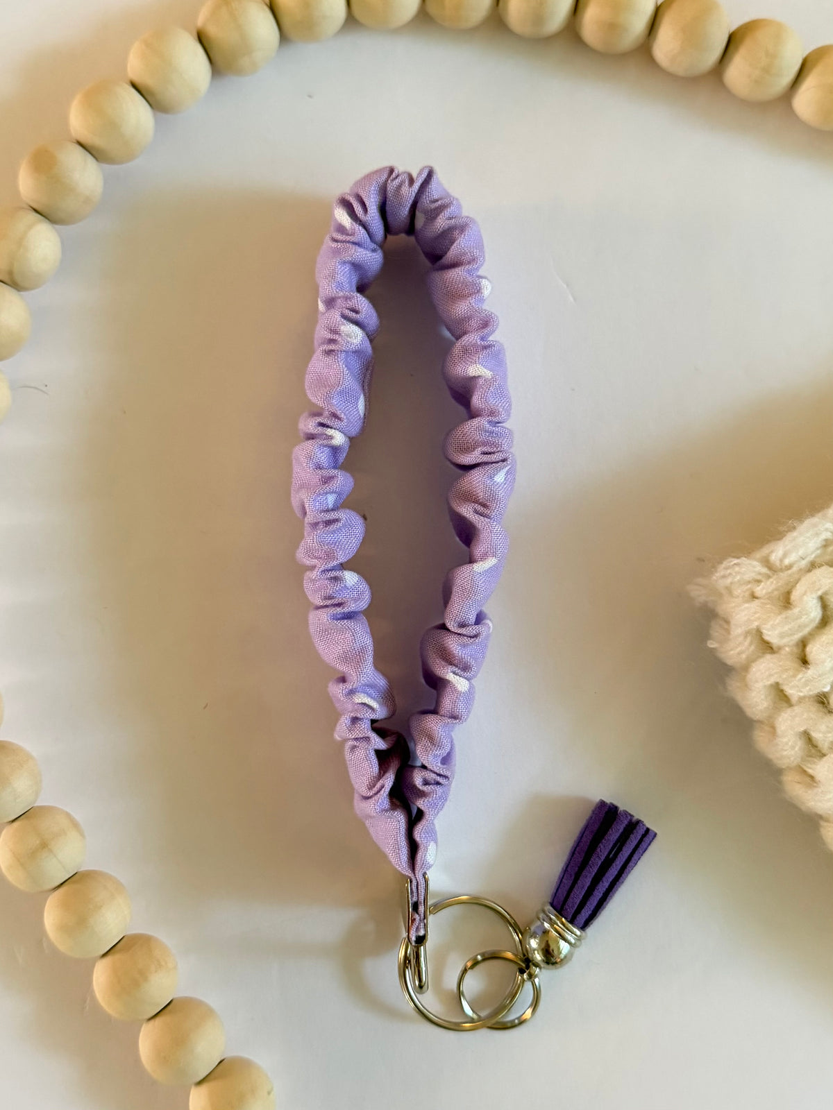 Purple Dot Scrunchie Wristlet Keychain