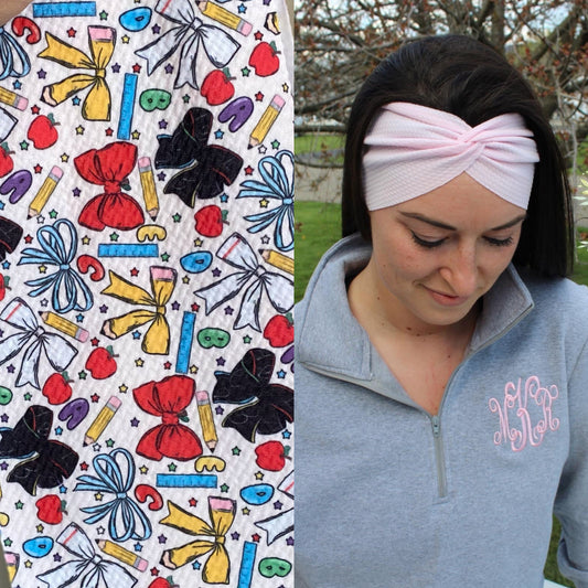 Back to School Bows Twist Headband (child/teen/adult)