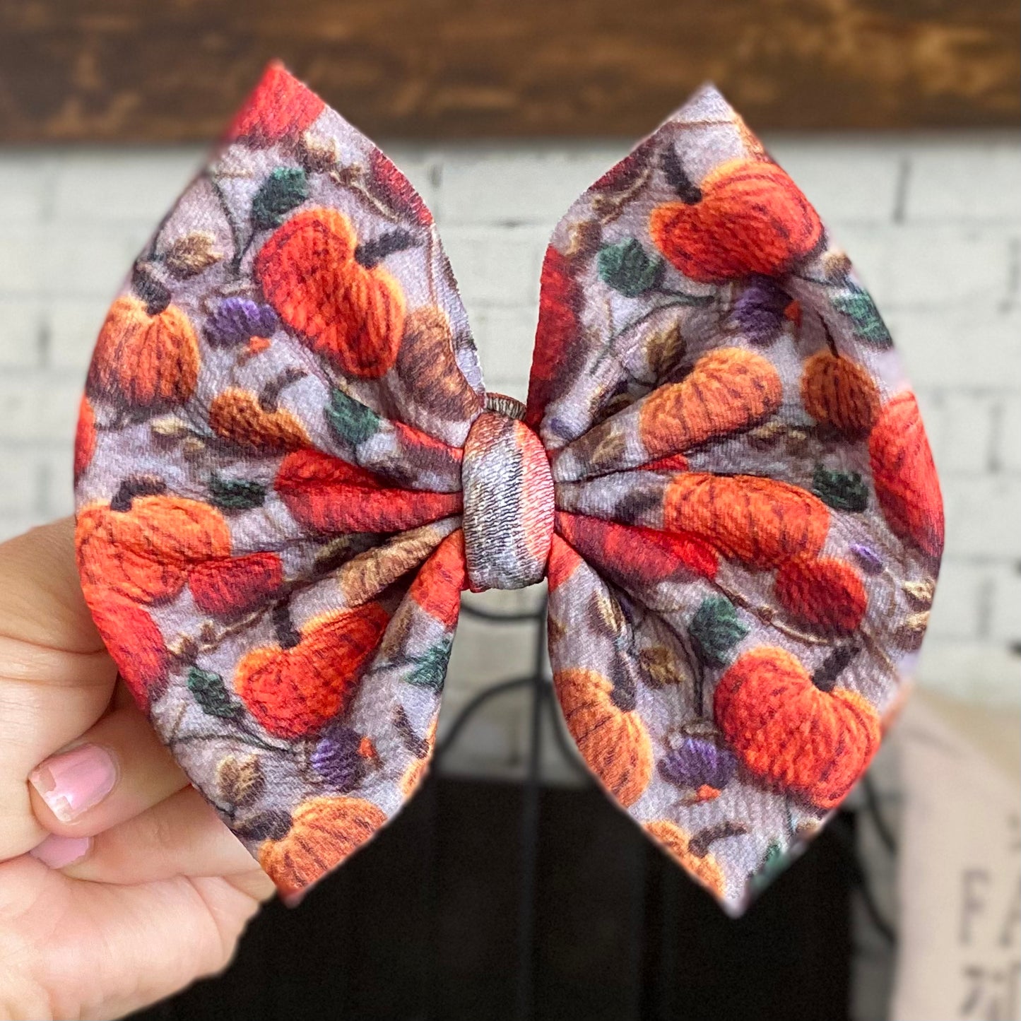 Embroidered Pumpkin Bow