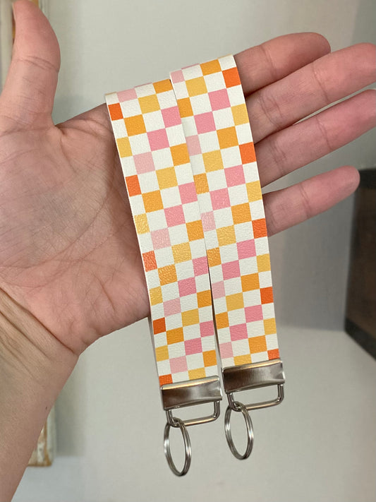 Pink Checkerboard Keychain