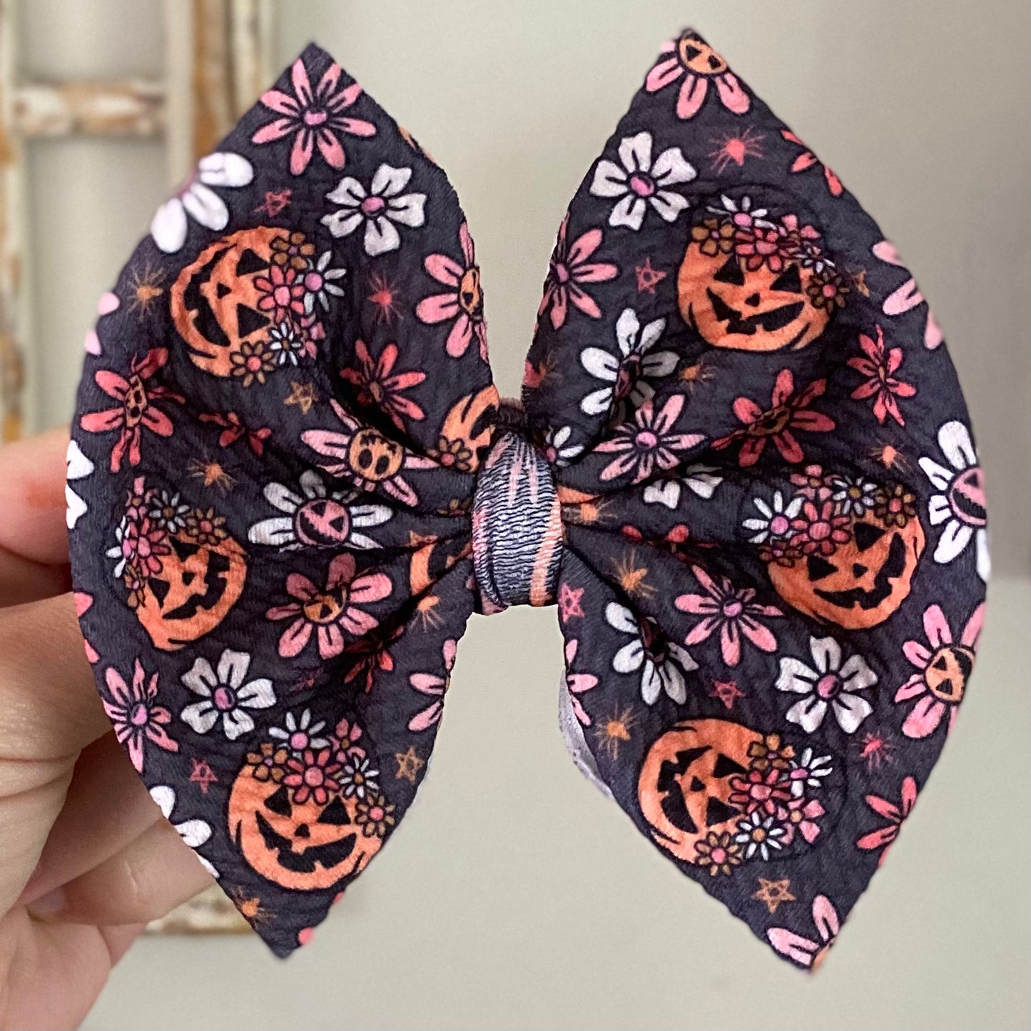 Floral Jack-O-Lanterns Bow