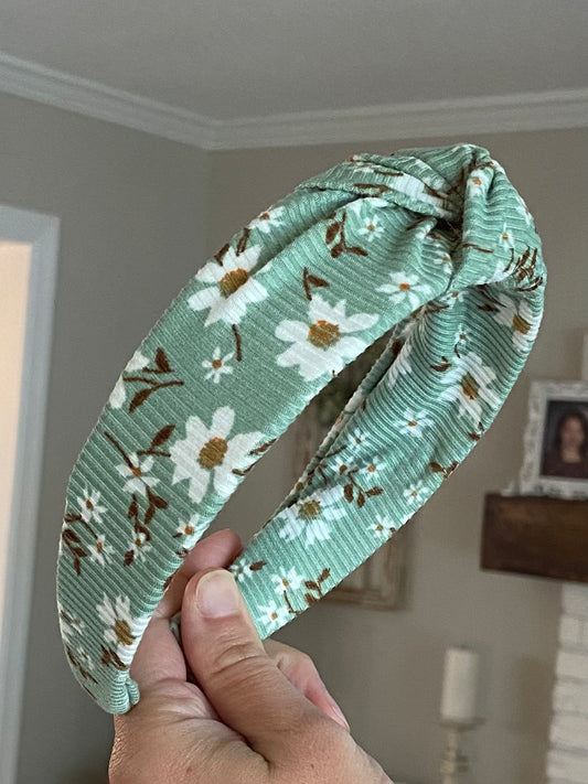 Ribbed Sage Floral Knotted Headband