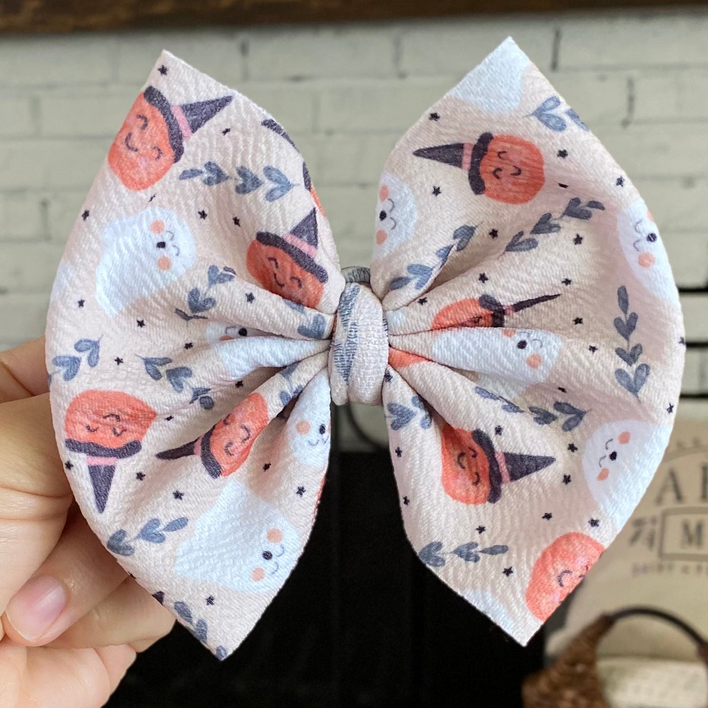 Boho Ghosts and Pumpkins Bow