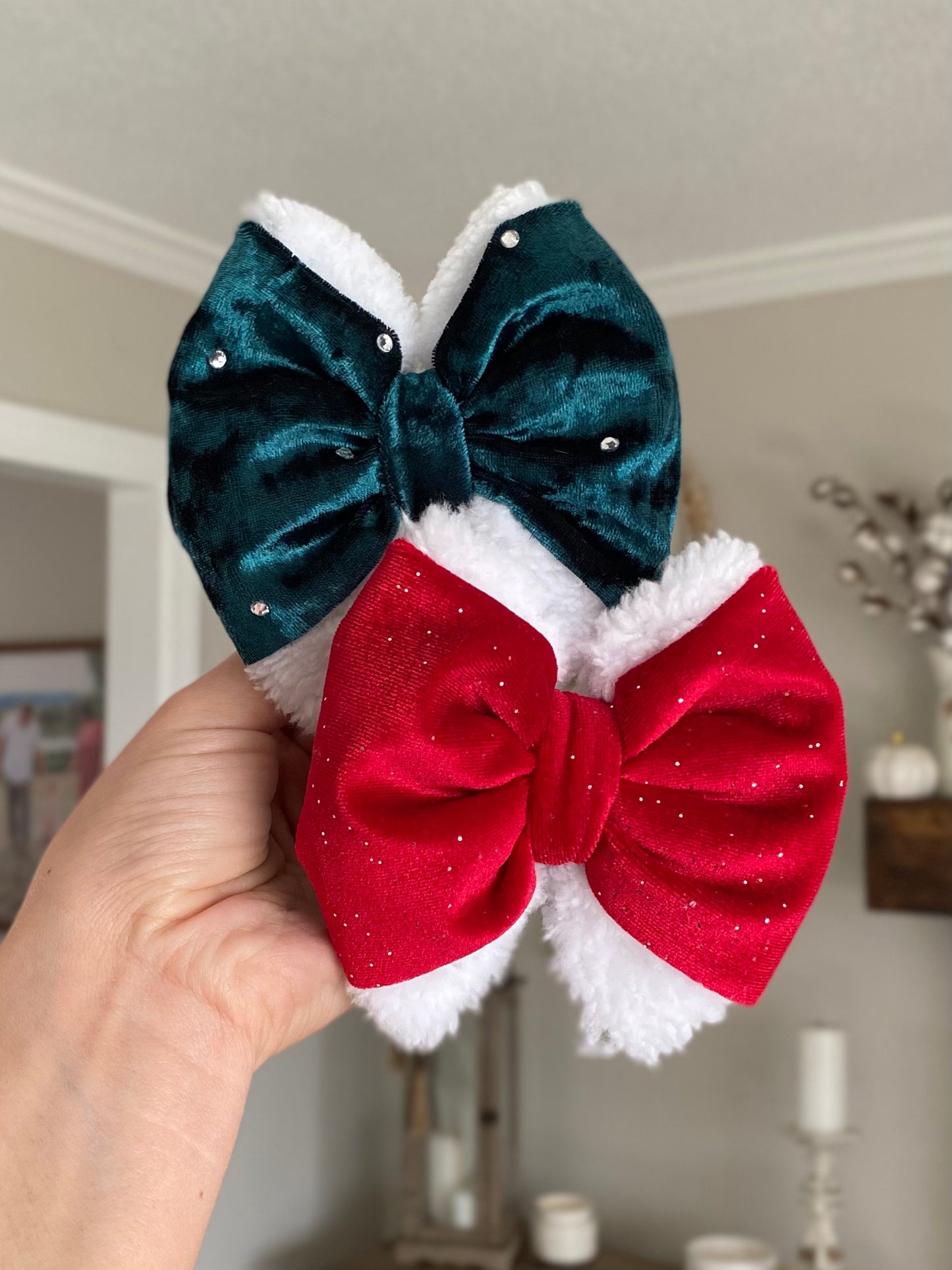 Velvet Shimmer Santa Bow