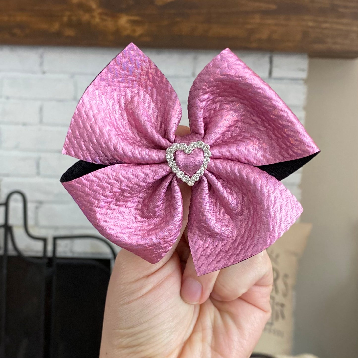 Metallic Heart Buckle Bow