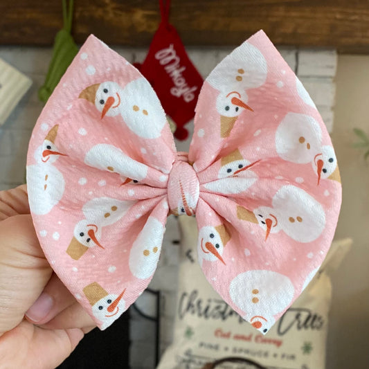 Pink Snowmen Bow