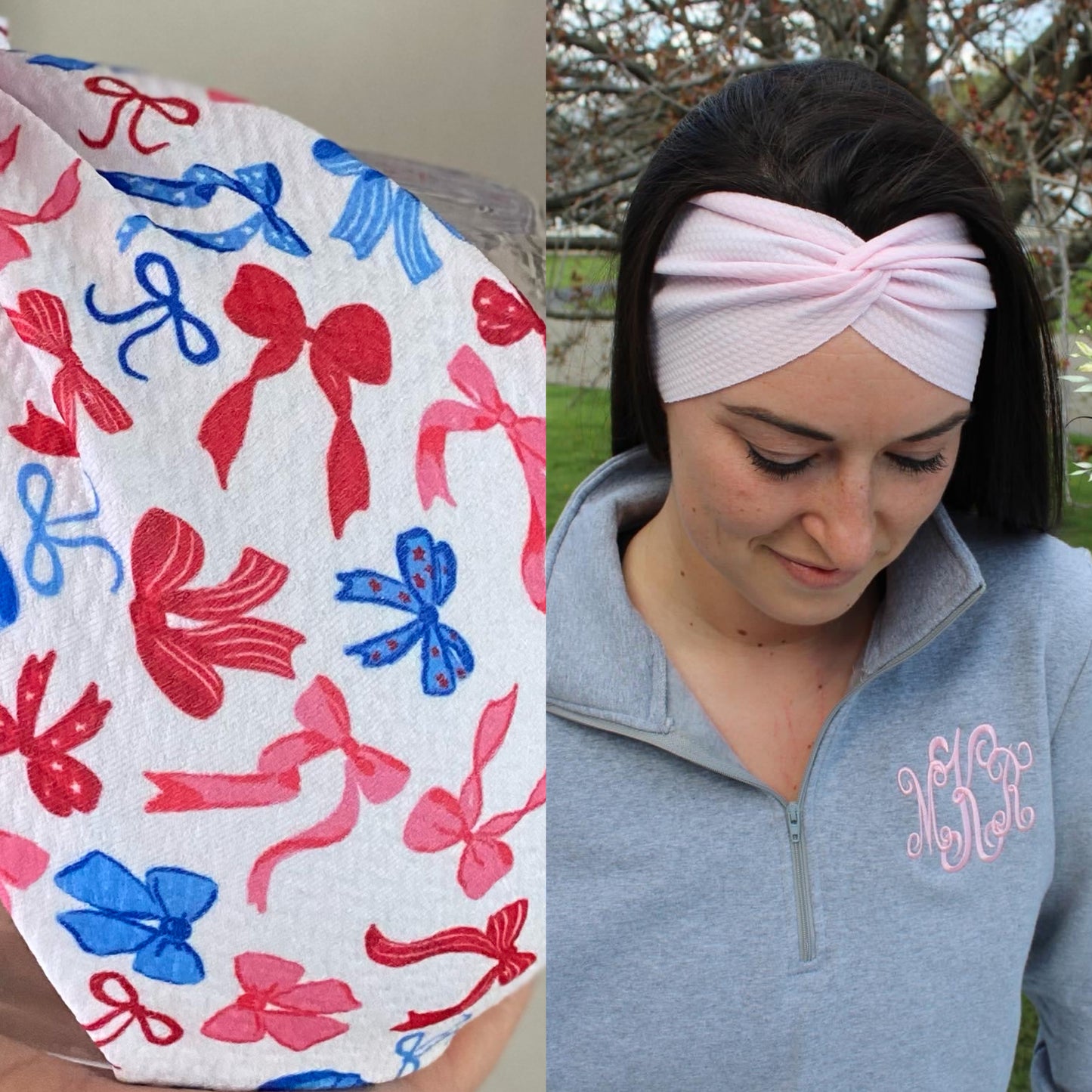 Red, White, and Bows Adult Twist Headband