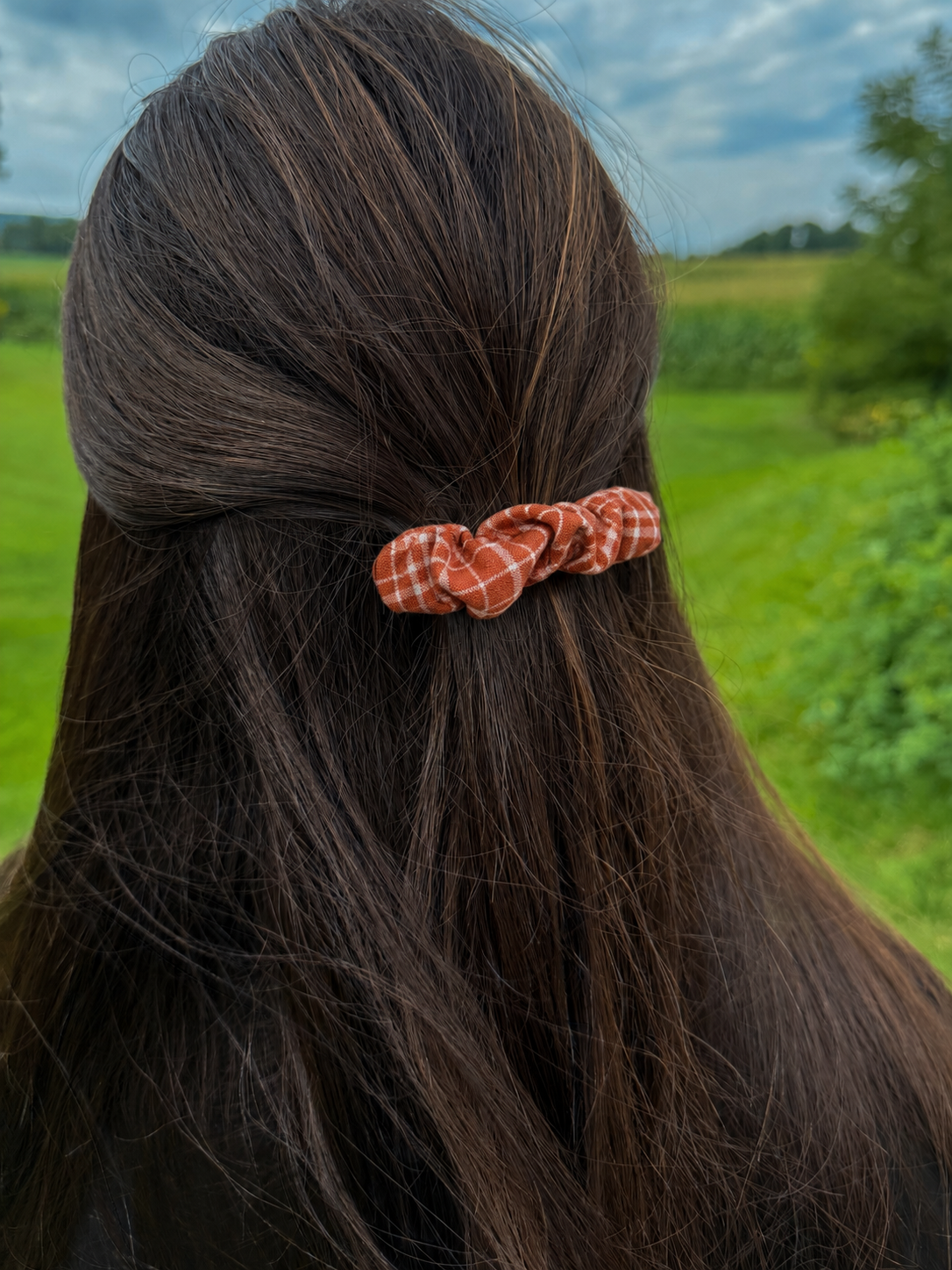 Burnt Orange Plaid Scrunchie Barrette