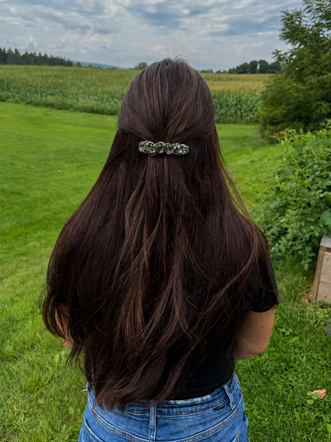 Olive Plaid Scrunchie Barrette