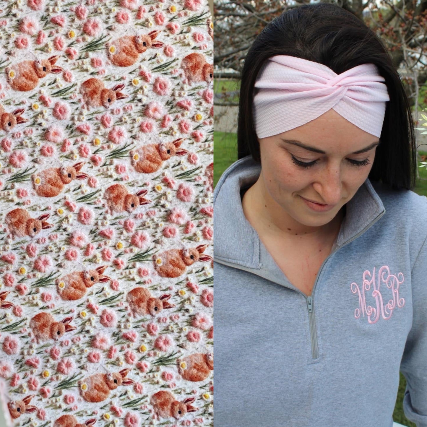 Embroidered Bunny Adult Twist Headband