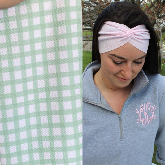 Spring Green Gingham Adult Twist Headband