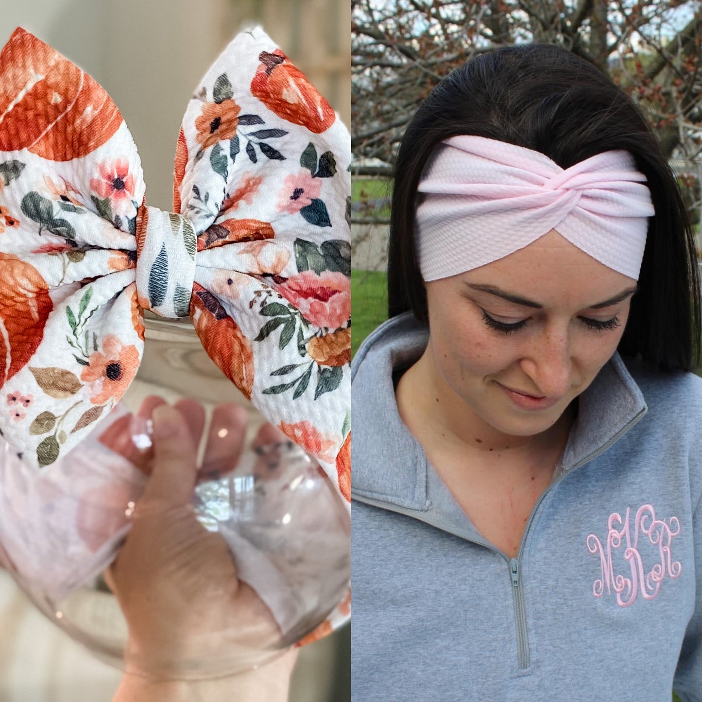 Watercolor Floral Pumpkin Adult Twist Headband