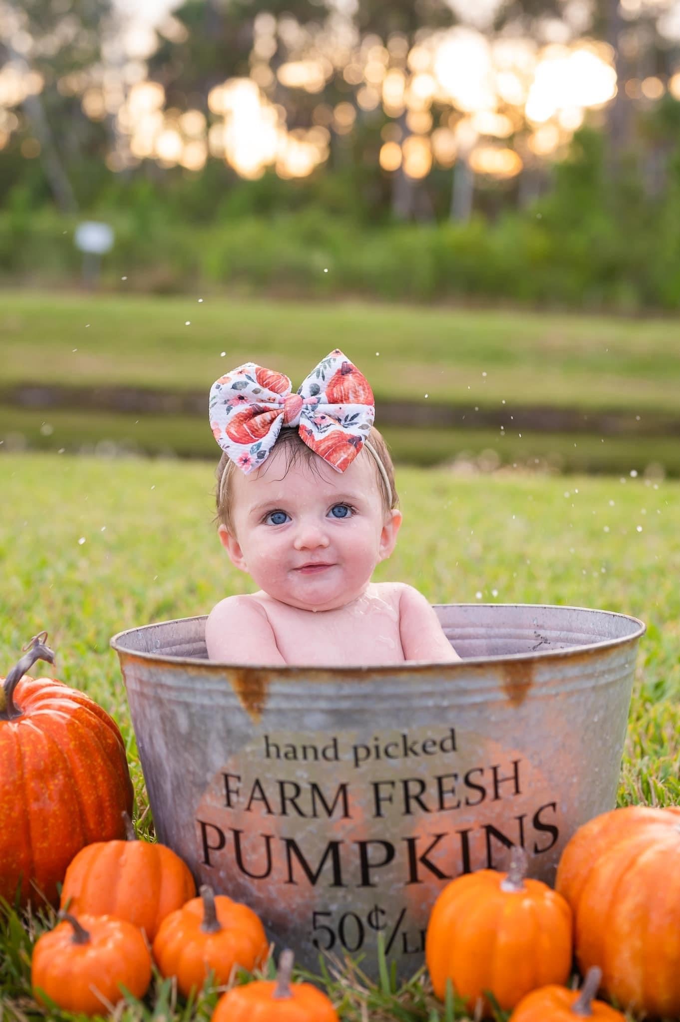 Watercolor Floral Pumpkins Bow