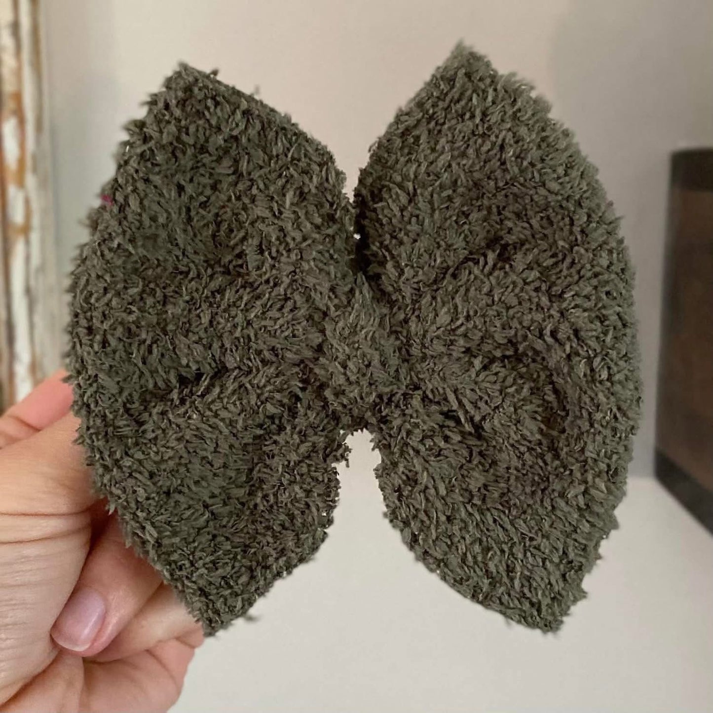 Olive Cozy Sherpa Bow