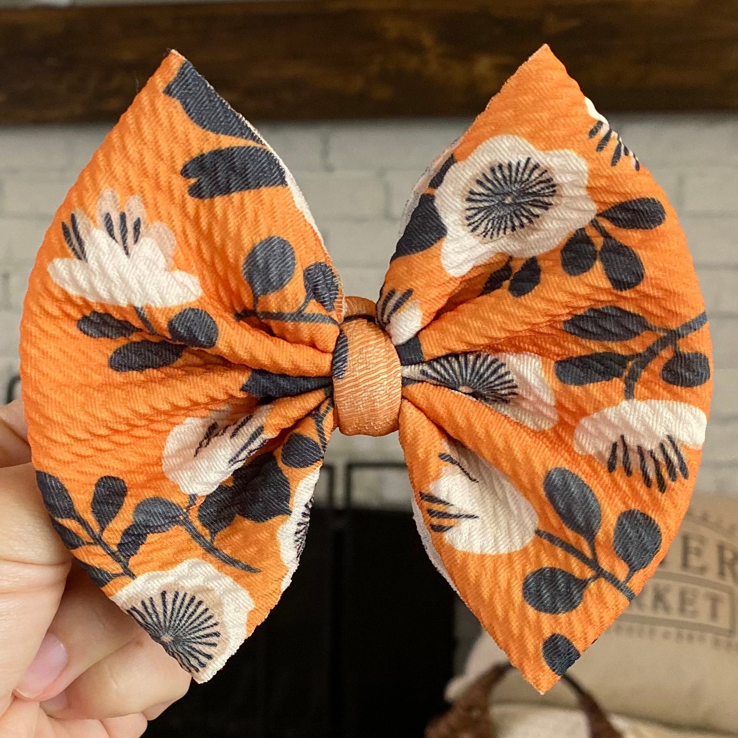 Orange Floral Bow