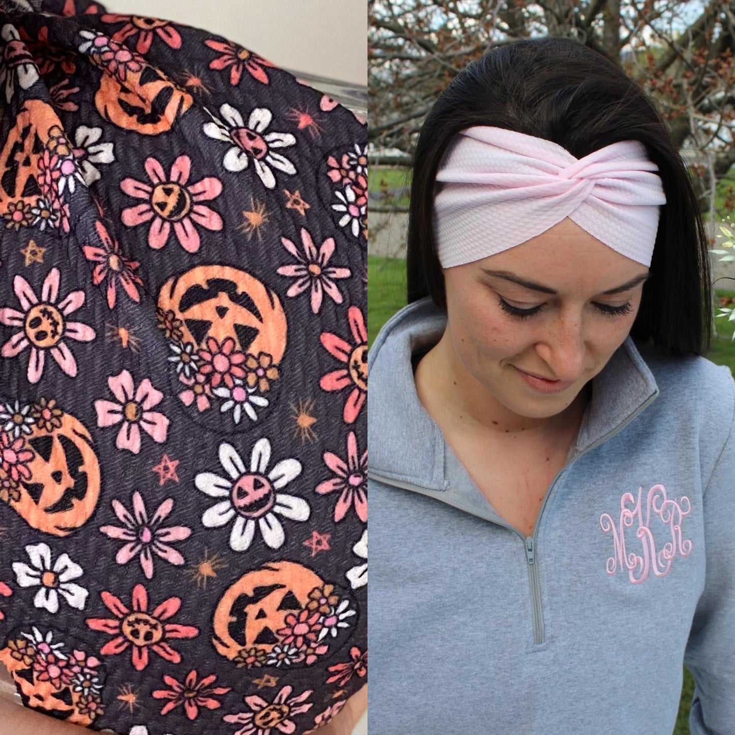 Floral Jack-O-Lanterns Adult Twist Headband