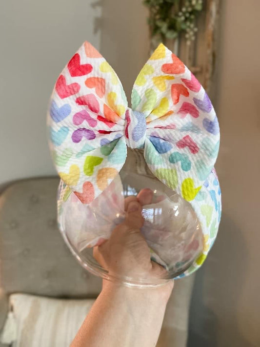 Rainbow Hearts Bow