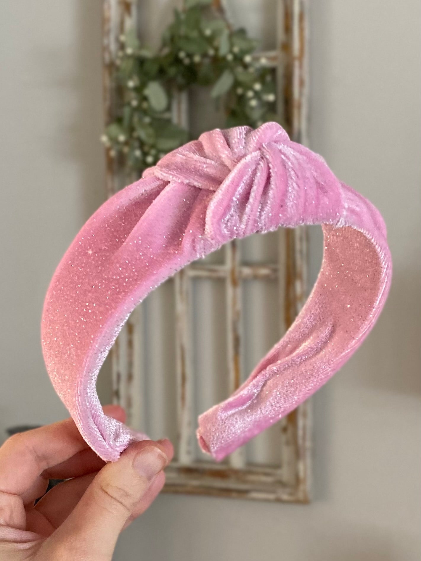Pink Glitter Velvet Knotted Headband