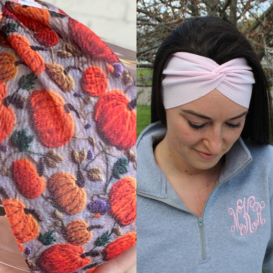 Embroidered Pumpkin Adult Twist Headband