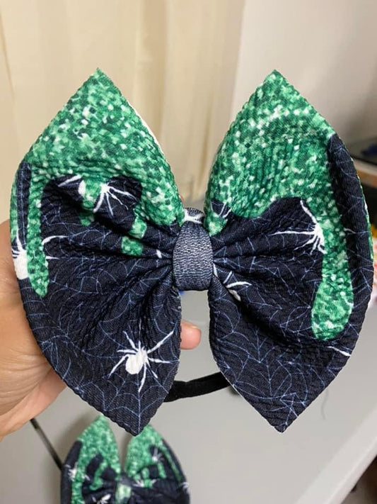 Green Spider Glitter Drip Oversized Bow