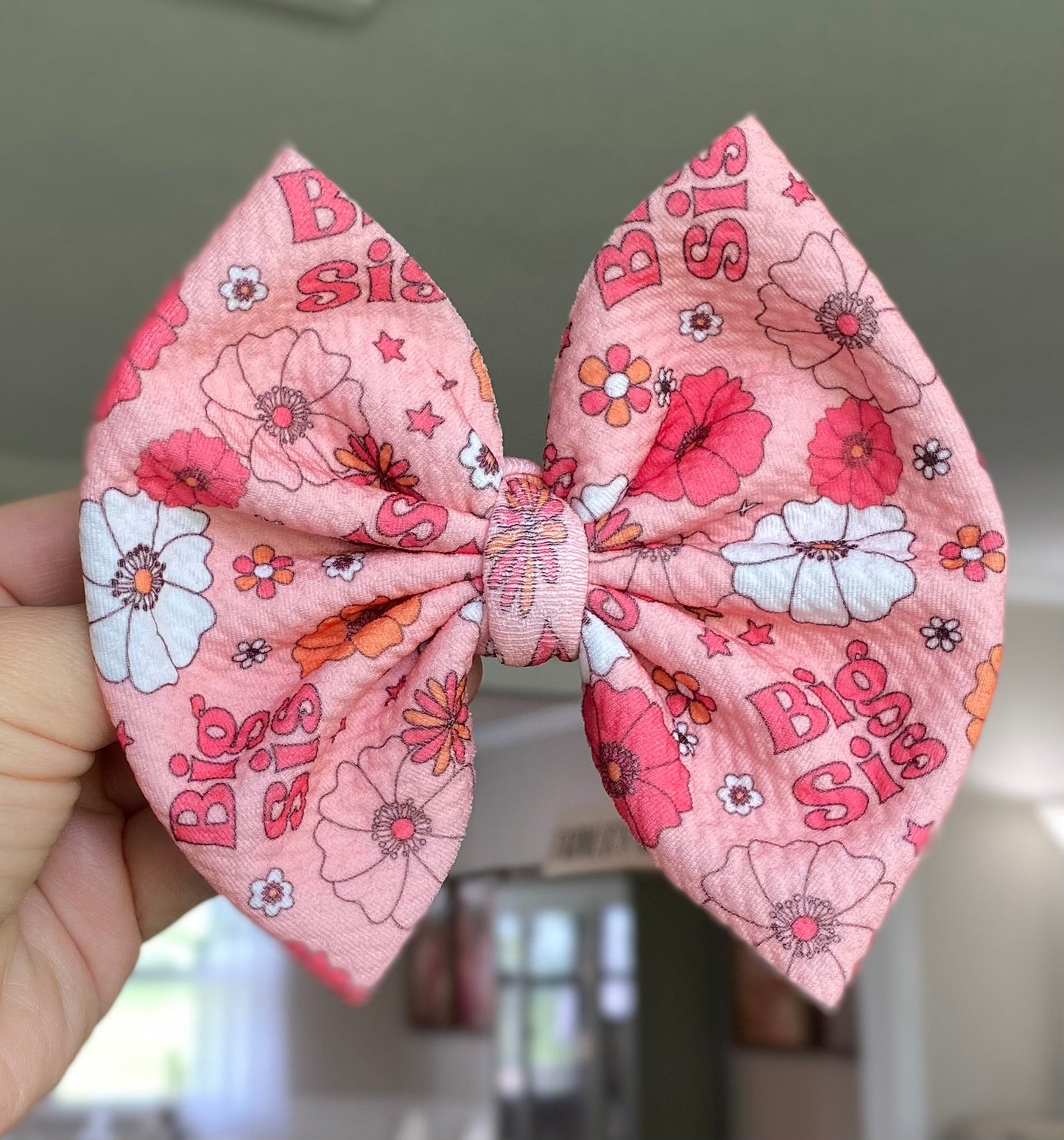 Big Sis Pink Floral Bow